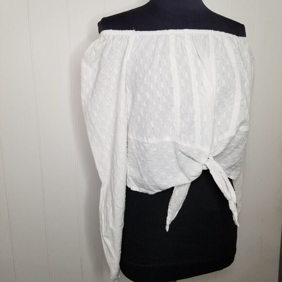 No Comment Top Women's XL White Front Tie Boho Off Shoulder - Picture 3 of 9
